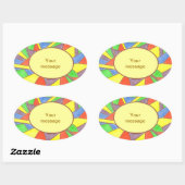 Kleurrijk Glas in lood uw boodschap, ovale sticker (Vel)