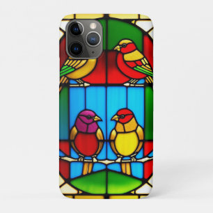 Kleurrijk glas-in-loodkunstwerk met vogels iPhone 11 pro hoesje