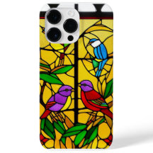 Kleurrijk glas-in-loodkunstwerk met vogels