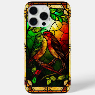 Kleurrijk glas-in-loodkunstwerk met vogels iPhone 15 pro max hoesje