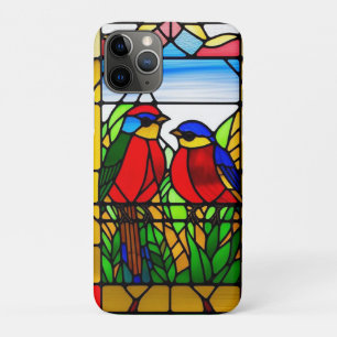 Kleurrijk glas-in-loodkunstwerk met vogels iPhone 11 pro hoesje