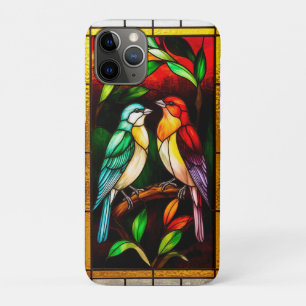 Kleurrijk glas-in-loodpaneel met kleurrijke vogels iPhone 11 pro hoesje