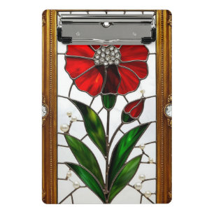 Kleurrijk glas-in-loodpaneel van een rode bloem mini klembord