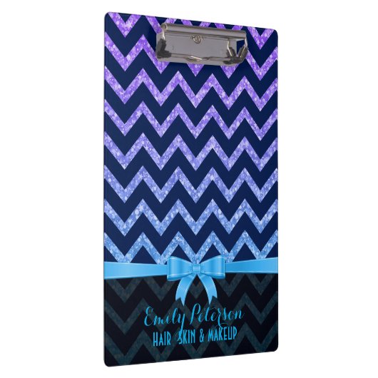Kleurrijk Glitter Blauw Zigzag Chevron Patroon Klembord (Rechts)