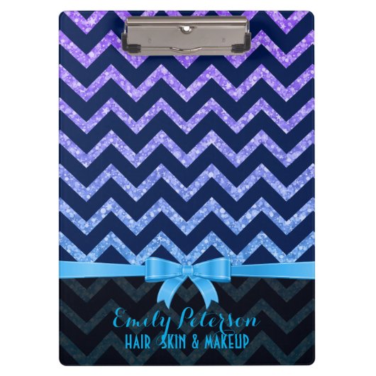Kleurrijk Glitter Blauw Zigzag Chevron Patroon Klembord (Voorkant)