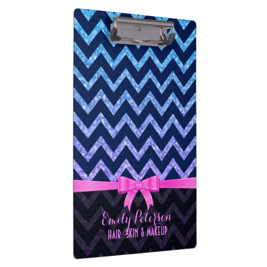 Kleurrijk Glitter Blauw Zigzag Chevron Patroon Klembord (Rechts)