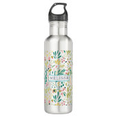 Kleurrijk glitterbloemen patroon met monogram waterfles  (Voorkant)