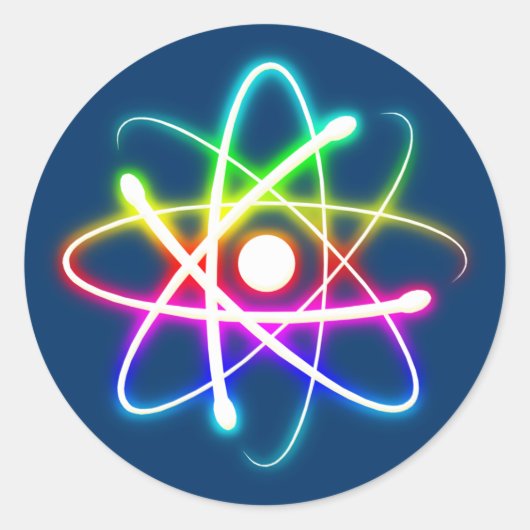 Kleurrijk Gloeiend Atom - hemelsblauw Ronde Sticker (Voorkant)