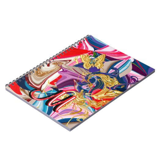 Kleurrijk Goud Draaiende Rook Monogram Vloeibare A Notitieboek (Linkerzijde)