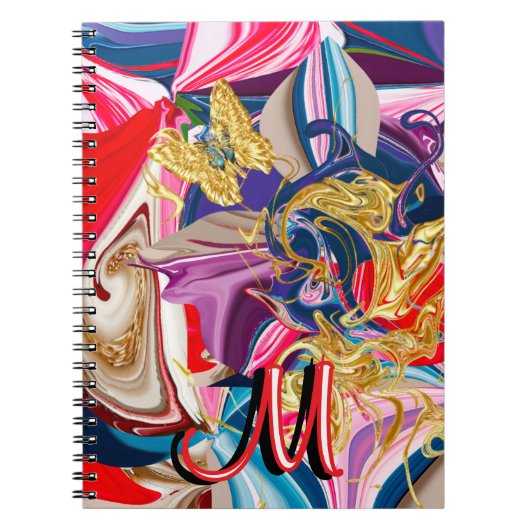 Kleurrijk Goud Draaiende Rook Monogram Vloeibare A Notitieboek (Voorkant)