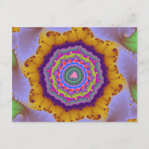 Kleurrijk goud en Paars fractal Briefkaart