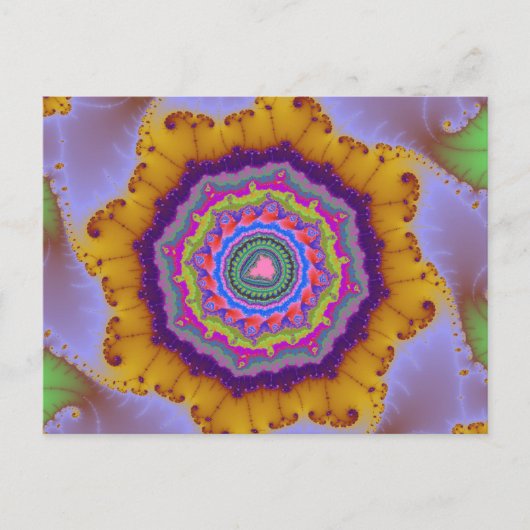 Kleurrijk goud en Paars fractal Briefkaart (Voorkant)