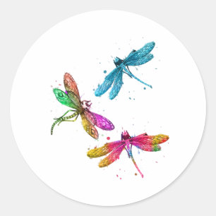 Kleurrijk grafisch patroon Dragonfly Grappig vlieg Ronde Sticker