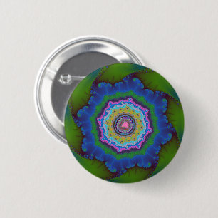 Kleurrijk groen en blauw fractal ronde button 5,7 cm