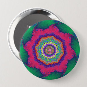 Kleurrijk groen en roze fractal ronde button 4,0 cm