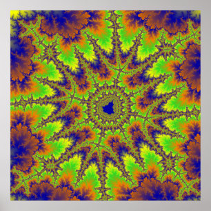 Kleurrijk groen, Oranje en blauw fractal Poster