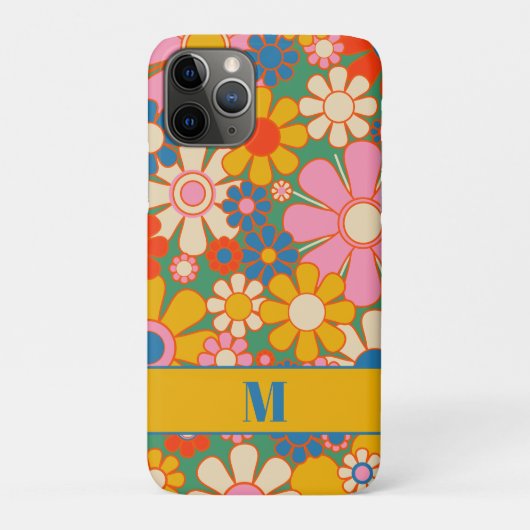 Kleurrijk Groovy Retro Bloempatroon met Initiaal Case-Mate iPhone Case (Achterkant)