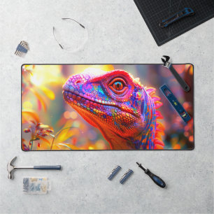 Kleurrijk Hagedisportret Strakke Neon Reptiel Bureaumat