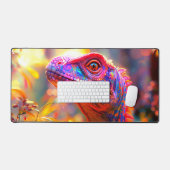 Kleurrijk Hagedisportret Strakke Neon Reptiel Bureaumat (Keyboard & Muis)