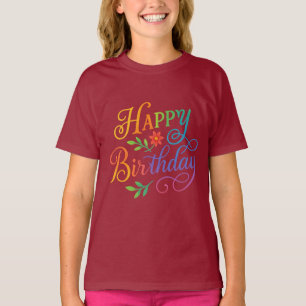 Kleurrijk Happy Birthday Bloem Meisjes T-Shirt