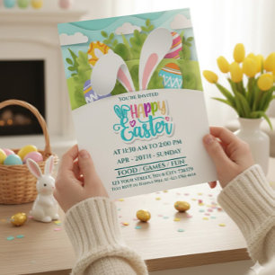 Kleurrijk Happy Easter-feest Konijn Oren en Ei Feestdagenkaart