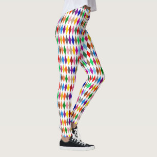 Kleurrijk Harlekijn Diamanten Ontwerp Wit  Leggings