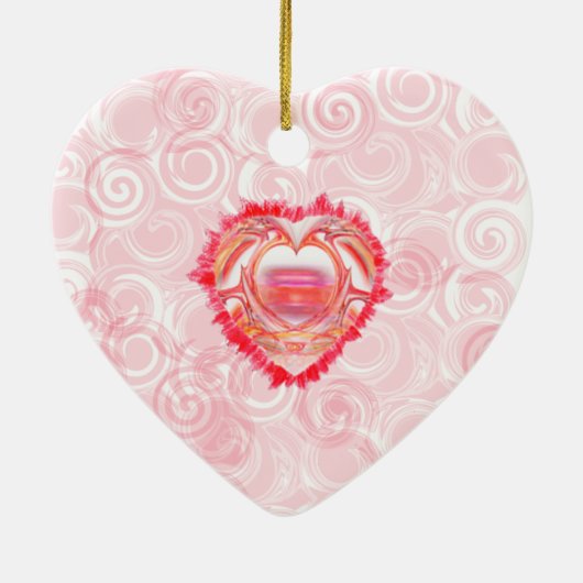 Kleurrijk hart boven rode Abstracte Valentijn Keramisch Ornament (Achterkant)