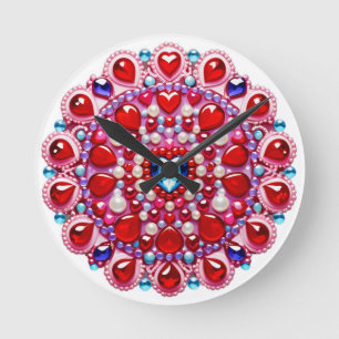 Kleurrijk Hart Juwelen Mandala Ontwerp Ronde Klok
