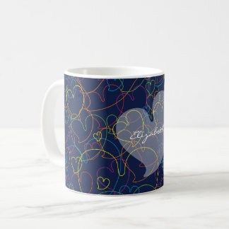 Kleurrijk Hart Net Patroon - Intens Blauw - Naam Koffiemok