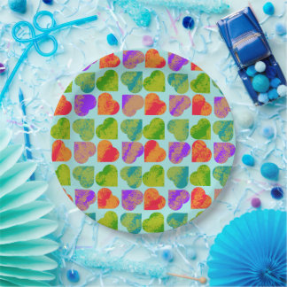 Kleurrijk Hart Tessellatie Psychedelische Pop Art Papieren Bordje
