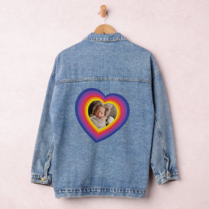 Kleurrijk hart voeg je eigen foto toe denim jacket