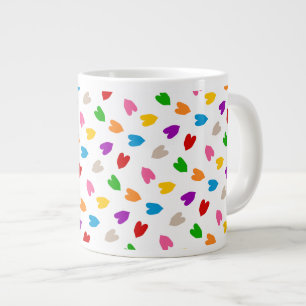 Kleurrijk Hartjes Patroon Design Wit Extra Grote Beker