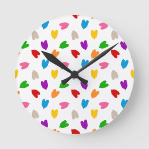 Kleurrijk Hartjes Patroon Design Wit Ronde Klok