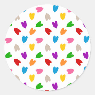 Kleurrijk Hartjes Patroon Design Wit Ronde Sticker