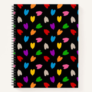 Kleurrijk Hartjes Patroon Zwart Notitieboek