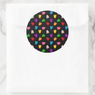 Kleurrijk Hartjes Patroon Zwart Ronde Sticker