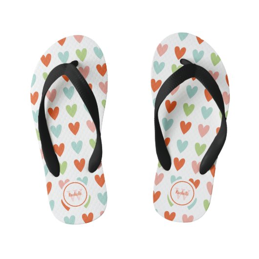 Kleurrijk hartpatroon monogram kinder teenslippers (Voetbed)