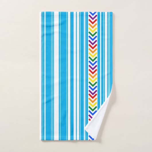Kleurrijk hemelblauw witte streep en regenboogpatr bad handdoek (Handdoek)