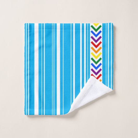Kleurrijk hemelblauw witte streep en regenboogpatr bad handdoek (Wasdoekje)