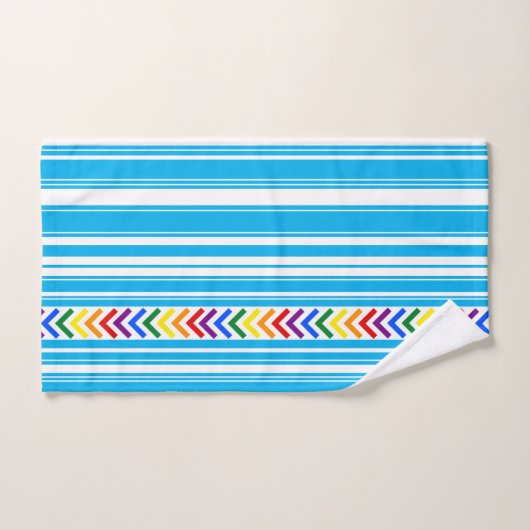 Kleurrijk hemelblauw witte streep en regenboogpatr bad handdoek (Handdoek)