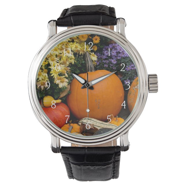 Kleurrijk herfst decoratief pompoenscherm horloge (Voorkant)