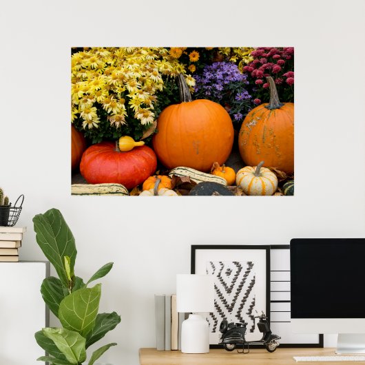 Kleurrijk herfst decoratief pompoenscherm poster (Thuiskantoor)