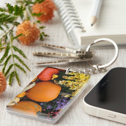 Kleurrijk herfst decoratief pompoenscherm sleutelhanger (Voorkant Rechts)
