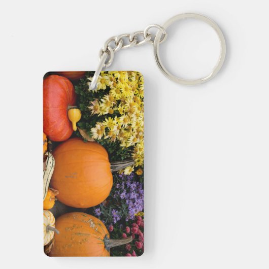 Kleurrijk herfst decoratief pompoenscherm sleutelhanger (achterkant)