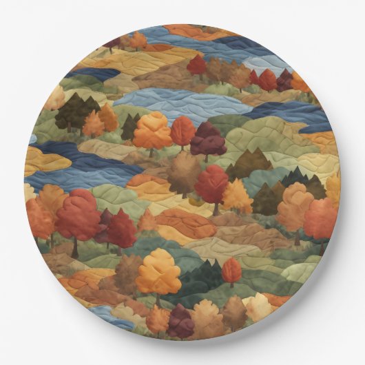 Kleurrijk herfst gethematiseerd inpakpapier papieren bordje (Voorkant)