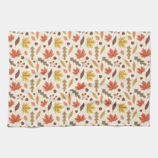 Kleurrijk Herfstblad Herfst Patroon Theedoek (Horizontaal)