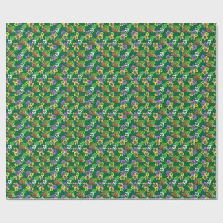 Kleurrijk hibiscus bloemenpatroon in groen cadeaupapier