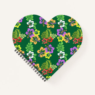Kleurrijk hibiscus bloemenpatroon in groen notitieboek