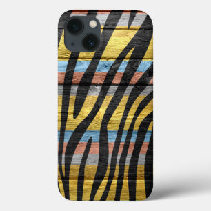 Kleurrijk hout Zebra Print #8 iPhone 13 Hoesje