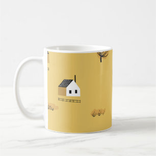 Kleurrijk huis, bomen, paarden landschap koffiemok
